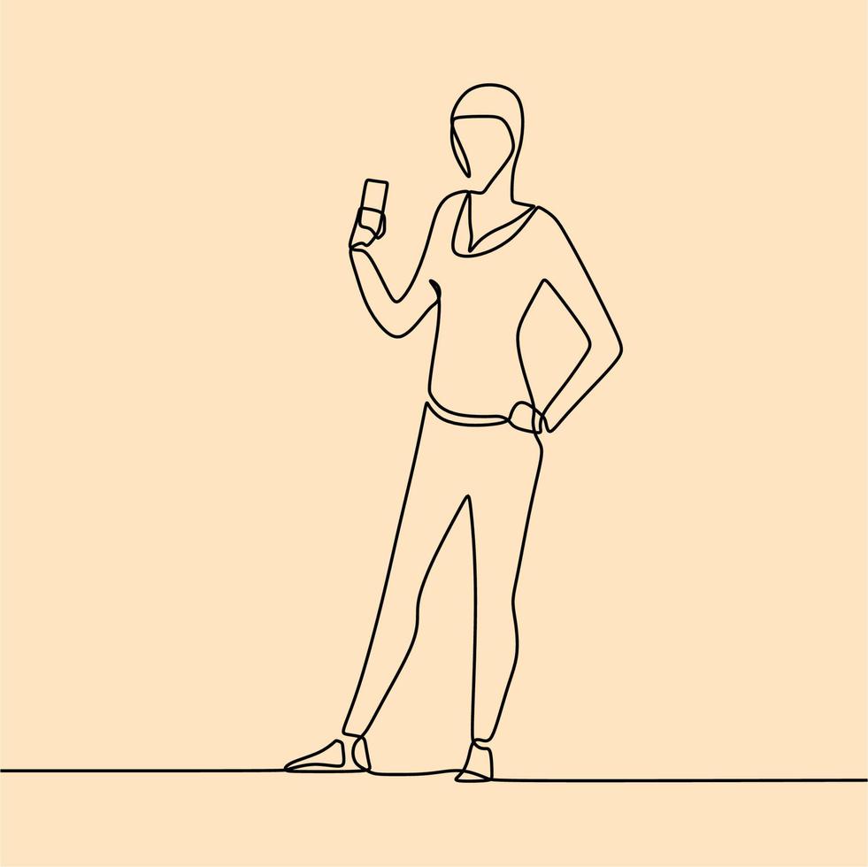 continuous line drawing on someone is taking a selfie vector