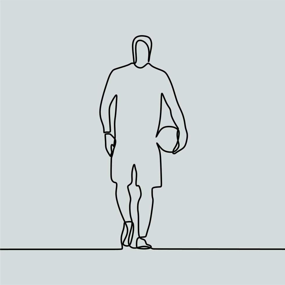 continuous line drawing on people play football vector