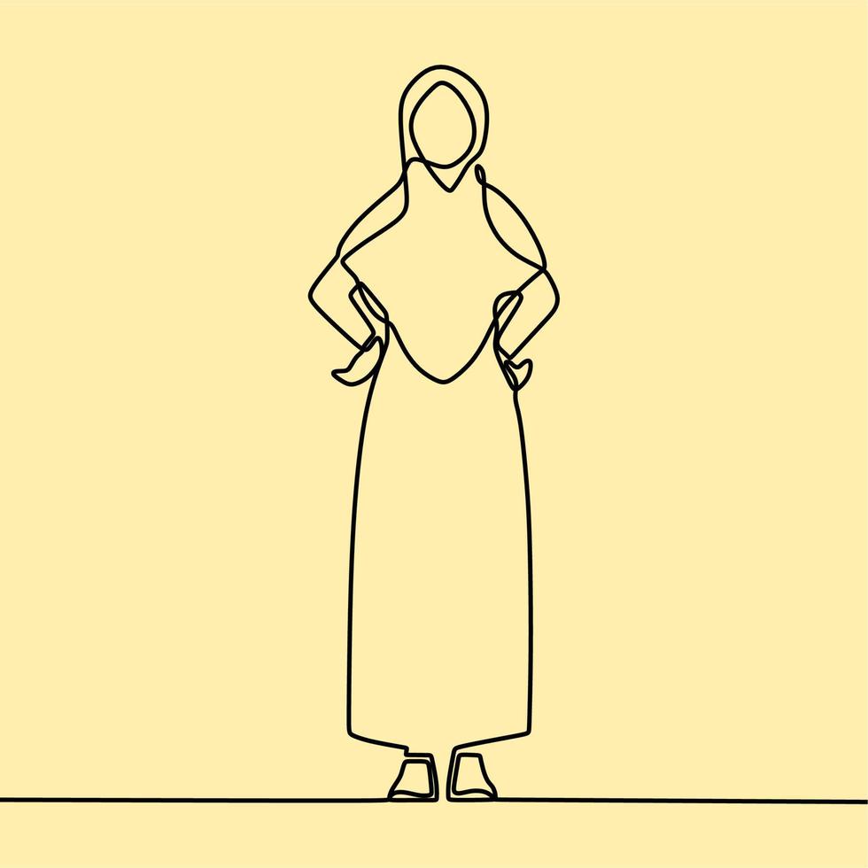 continuous line drawing on people with hijab vector