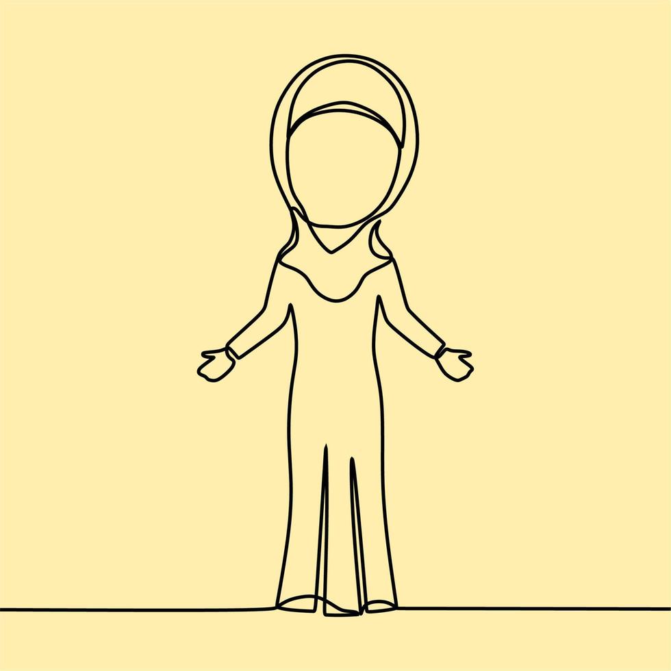 continuous line drawing on people with hijab vector