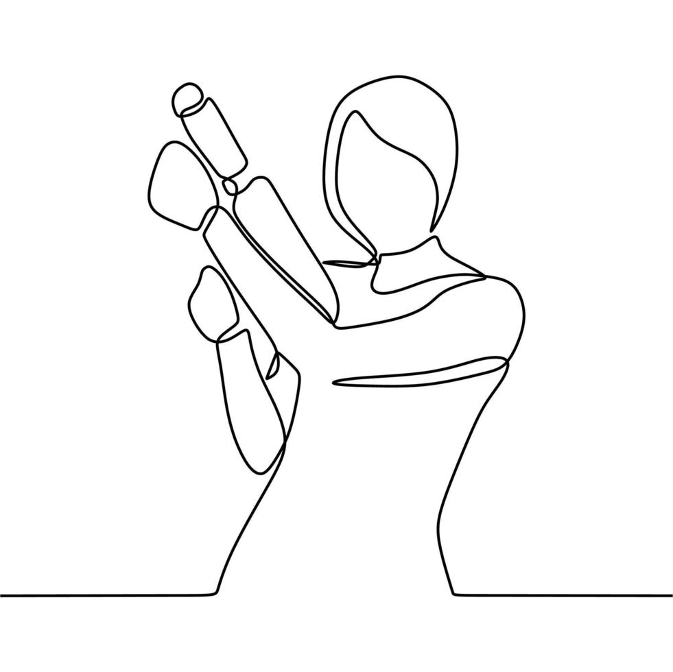 continuous line drawing on someone holding a gun vector