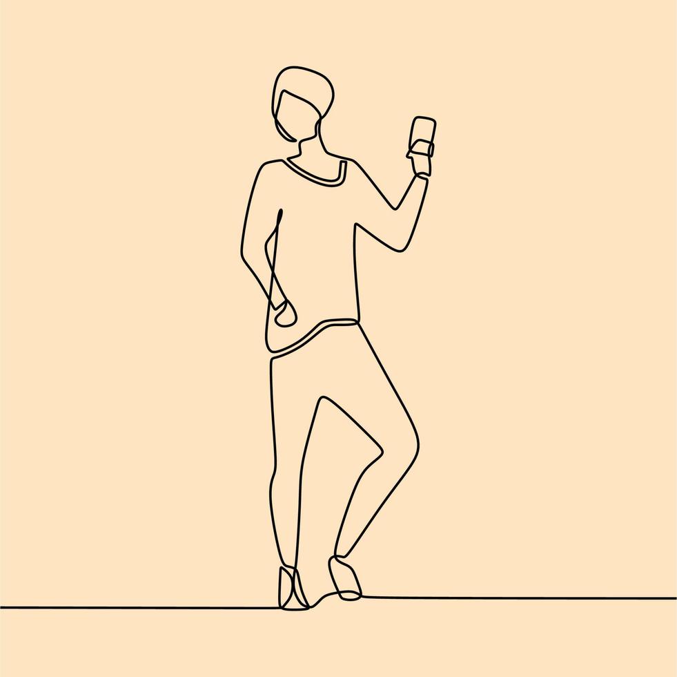 continuous line drawing on someone is taking a selfie vector