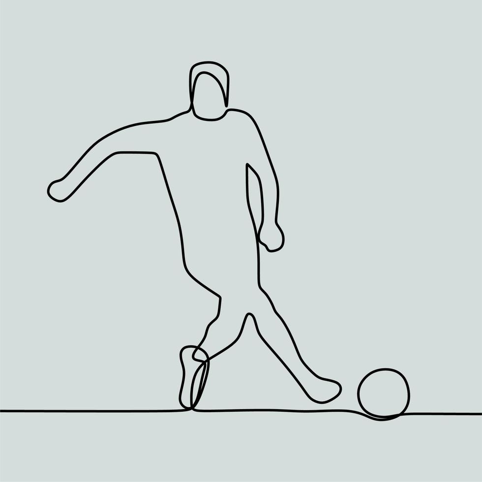 continuous line drawing on people play football vector