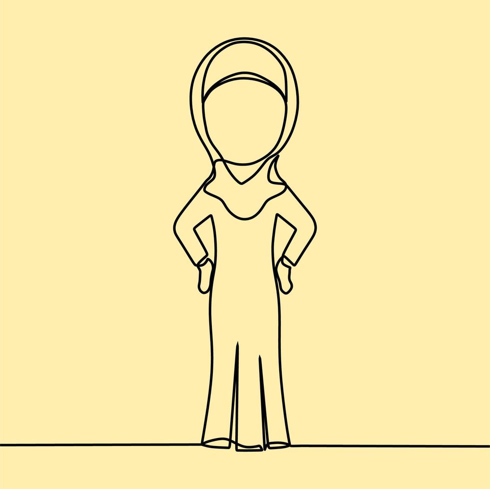 continuous line drawing on people with hijab vector