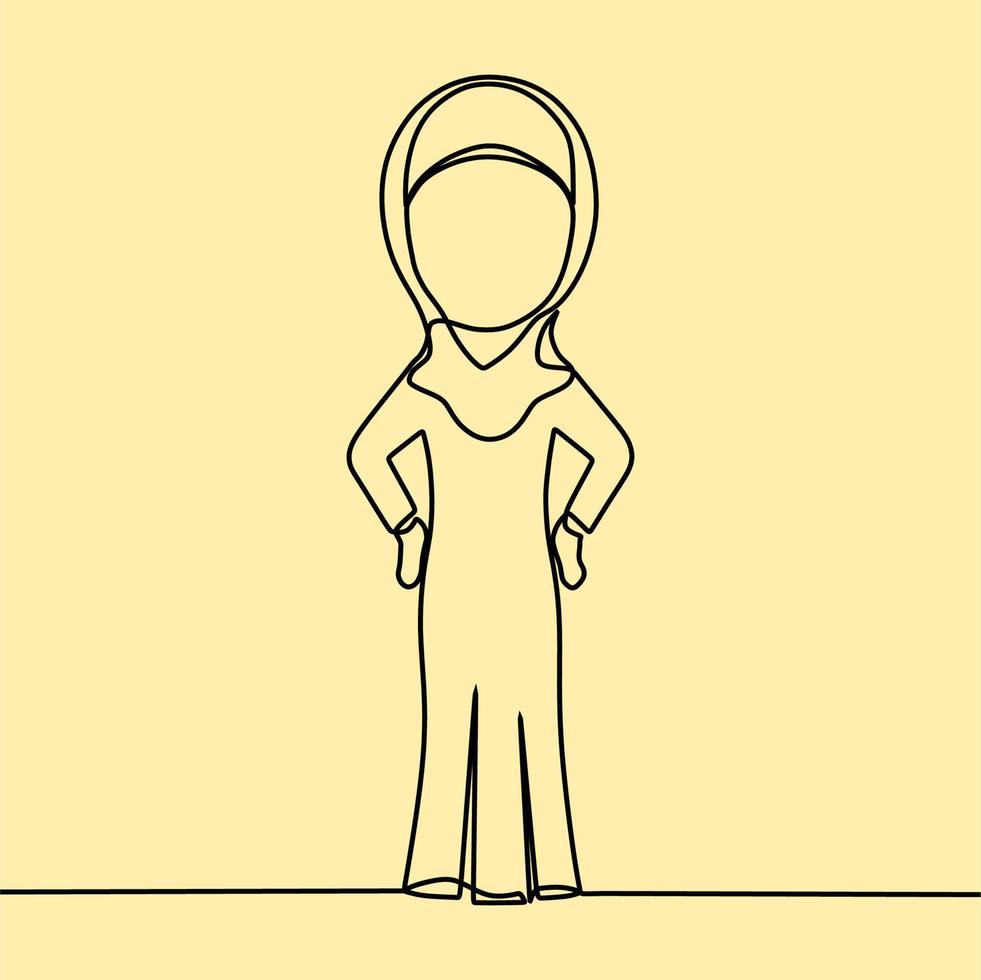 continuous line drawing on people with hijab vector