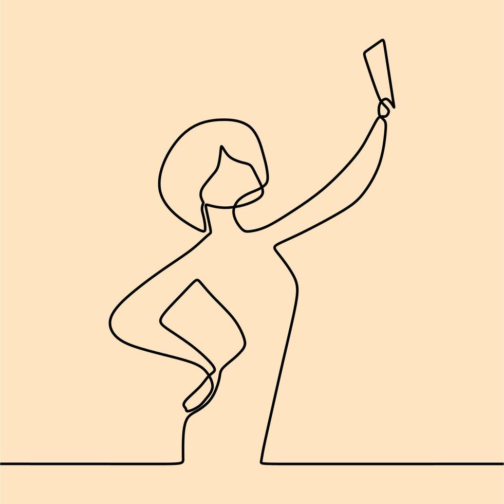 continuous line drawing on someone is taking a selfie vector