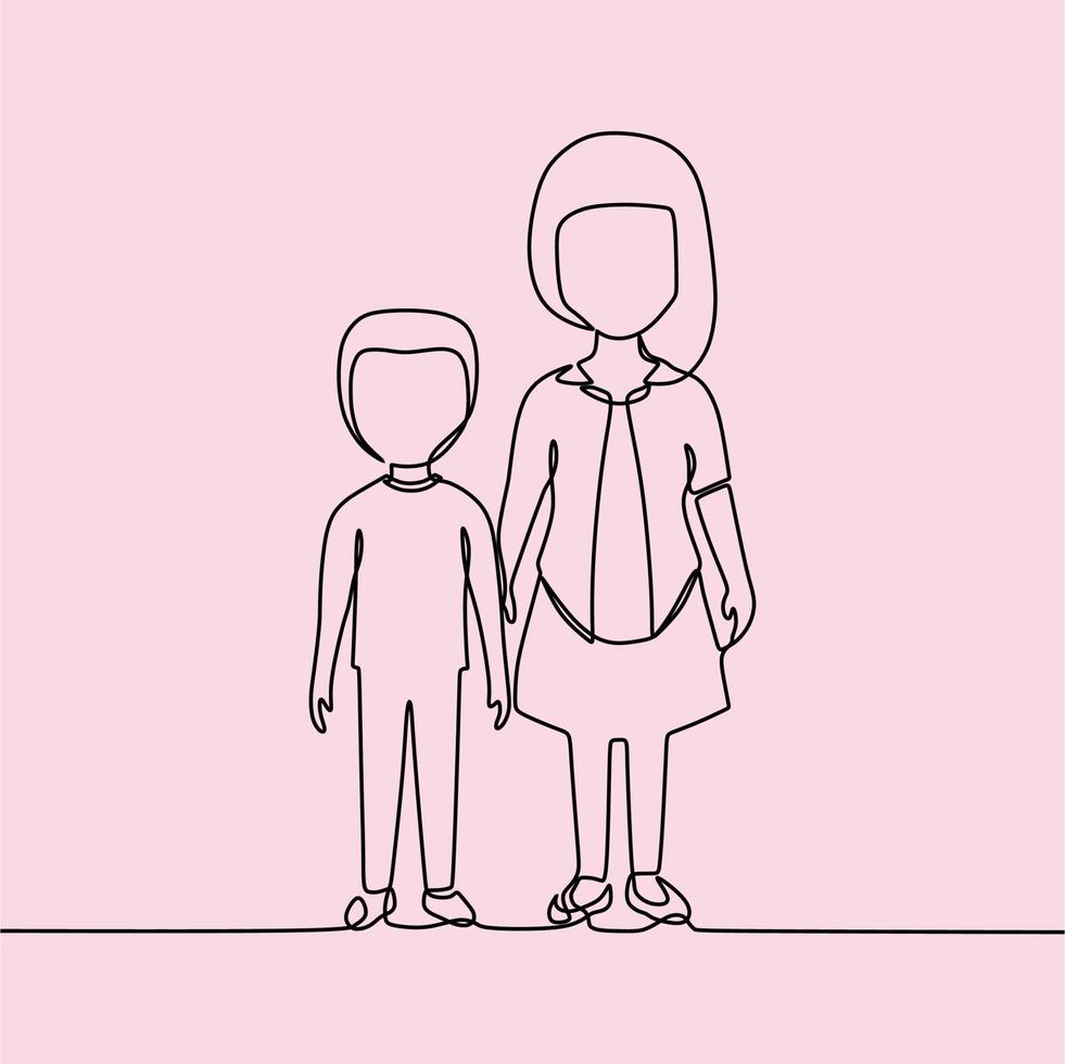 continuous line drawing on family vector