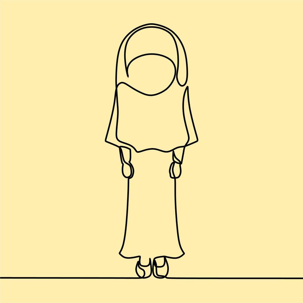 continuous line drawing on people with hijab vector