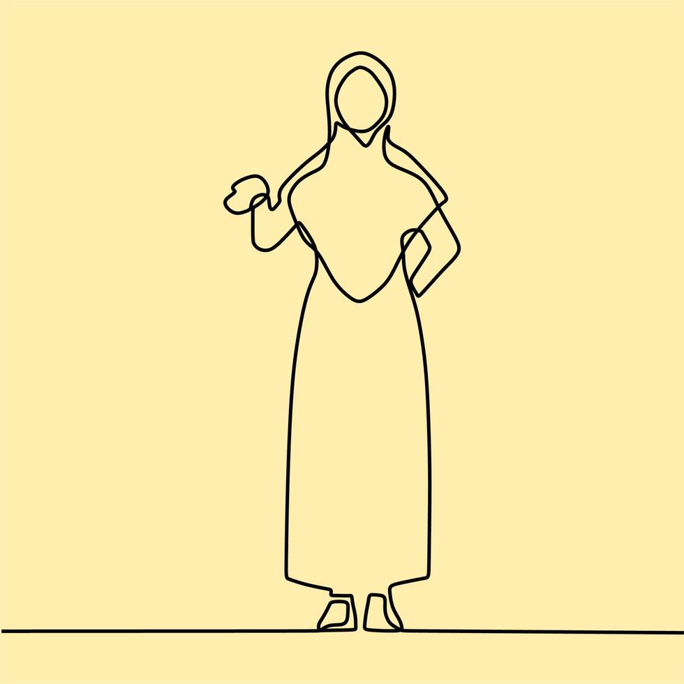 continuous line drawing on people with hijab vector