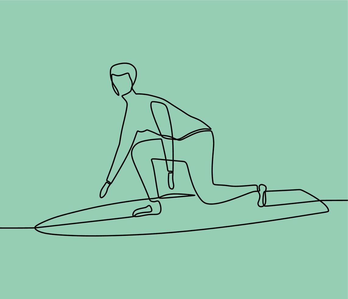 continuous line drawing on someone is surfing vector