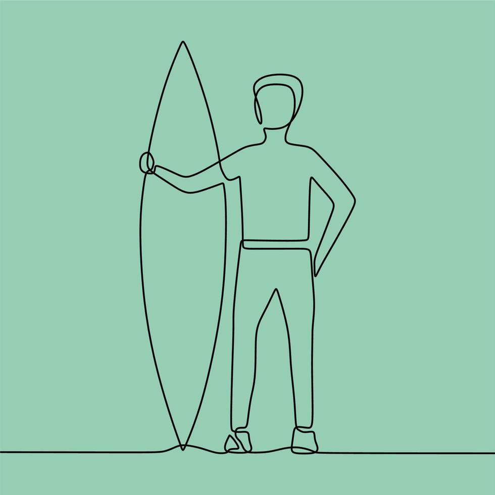 continuous line drawing on someone is surfing vector
