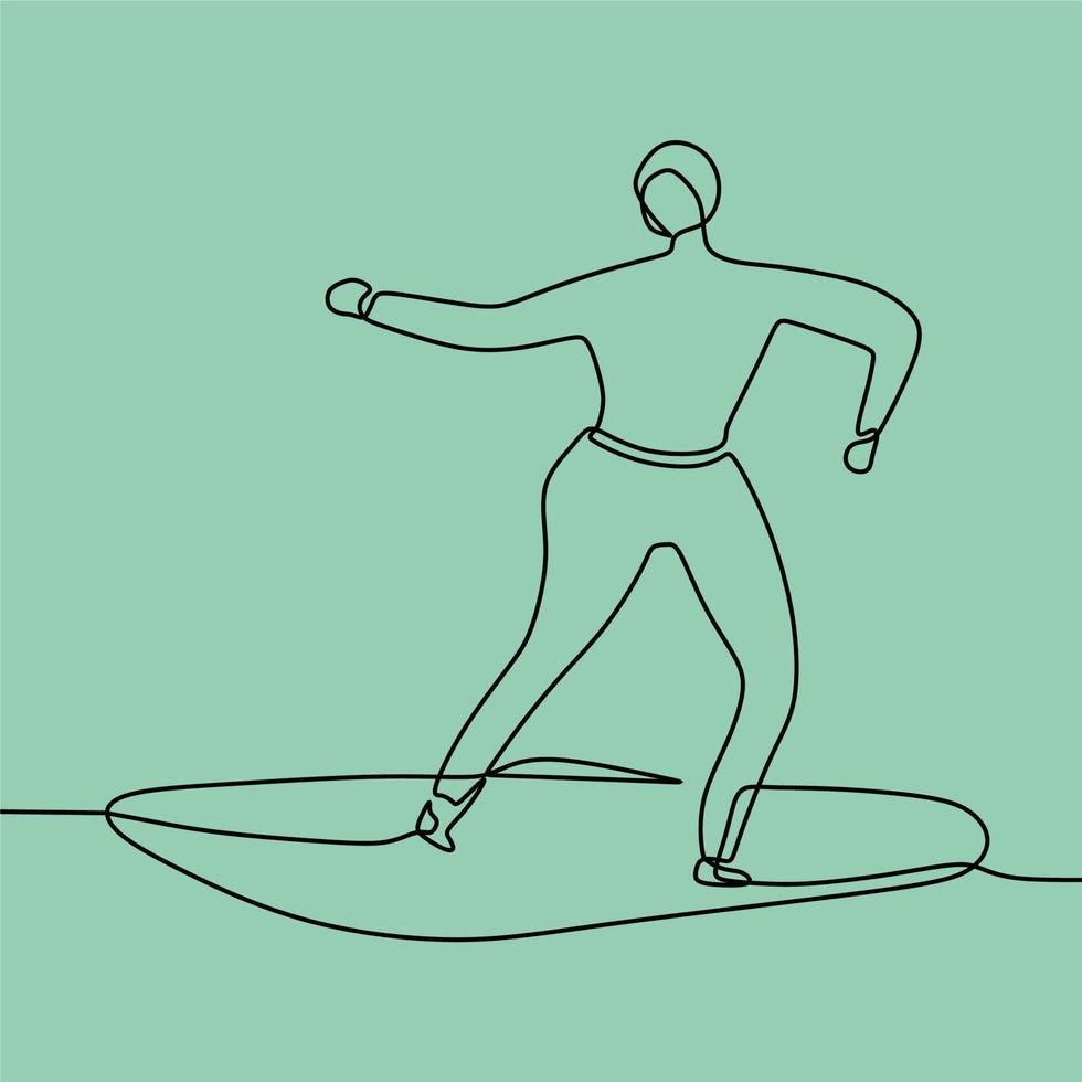 continuous line drawing on someone is surfing vector