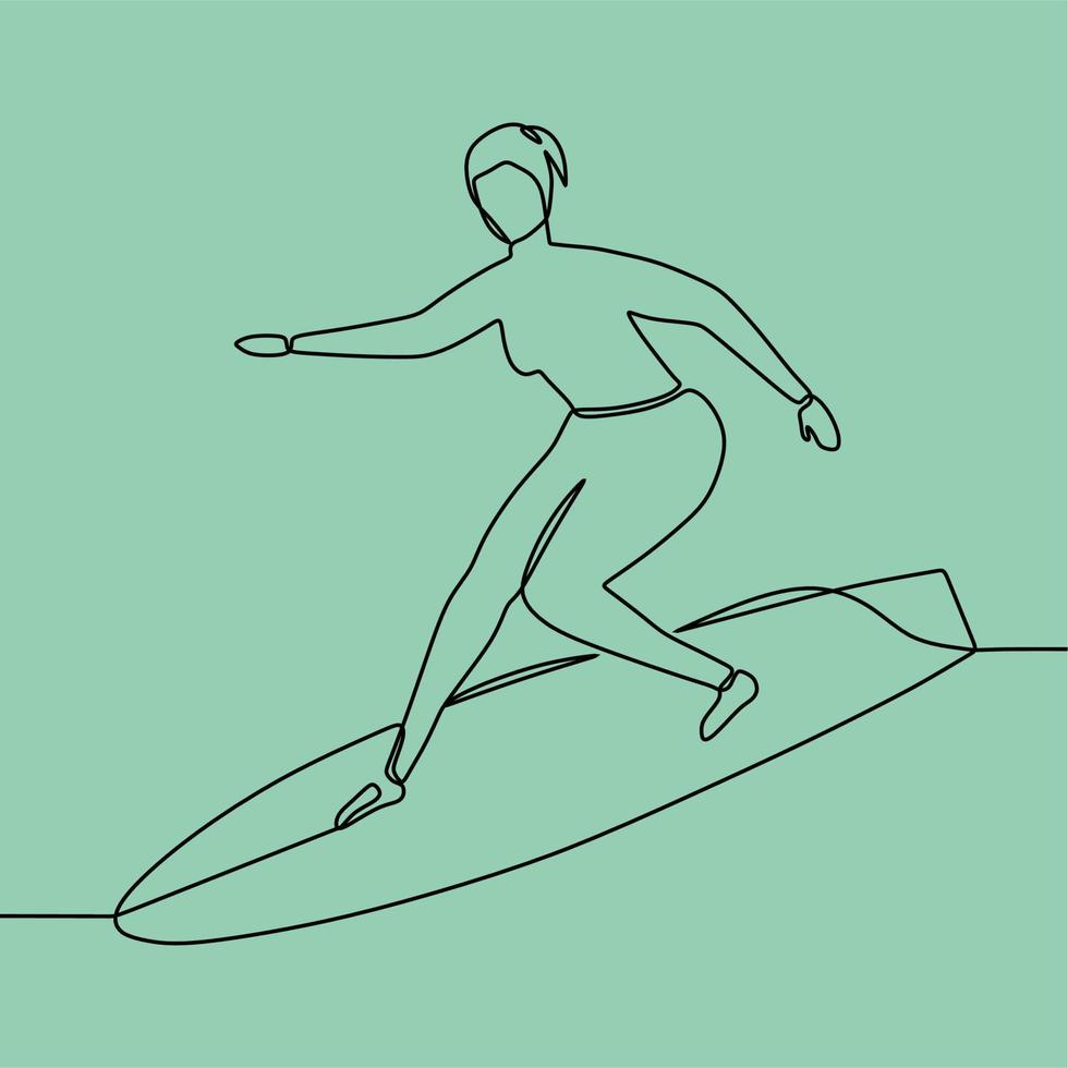 continuous line drawing on someone is surfing vector