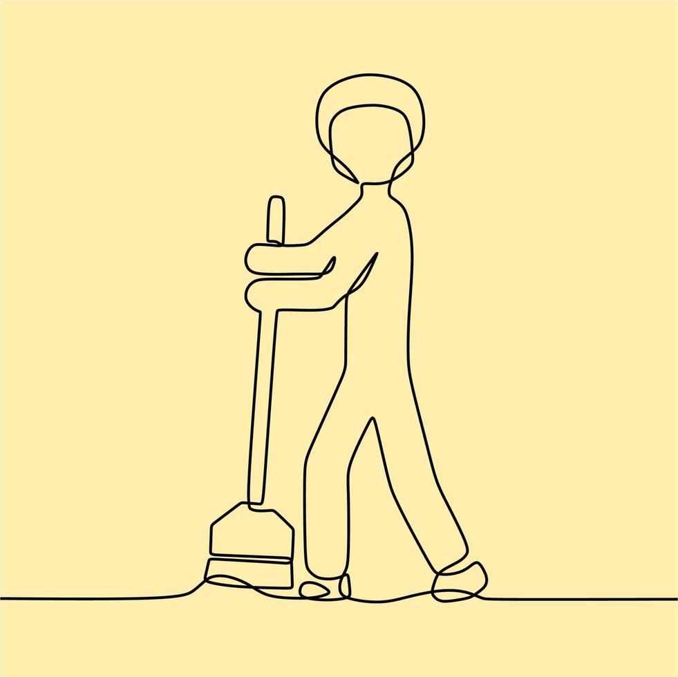 continuous line drawing on someone is sweeping vector
