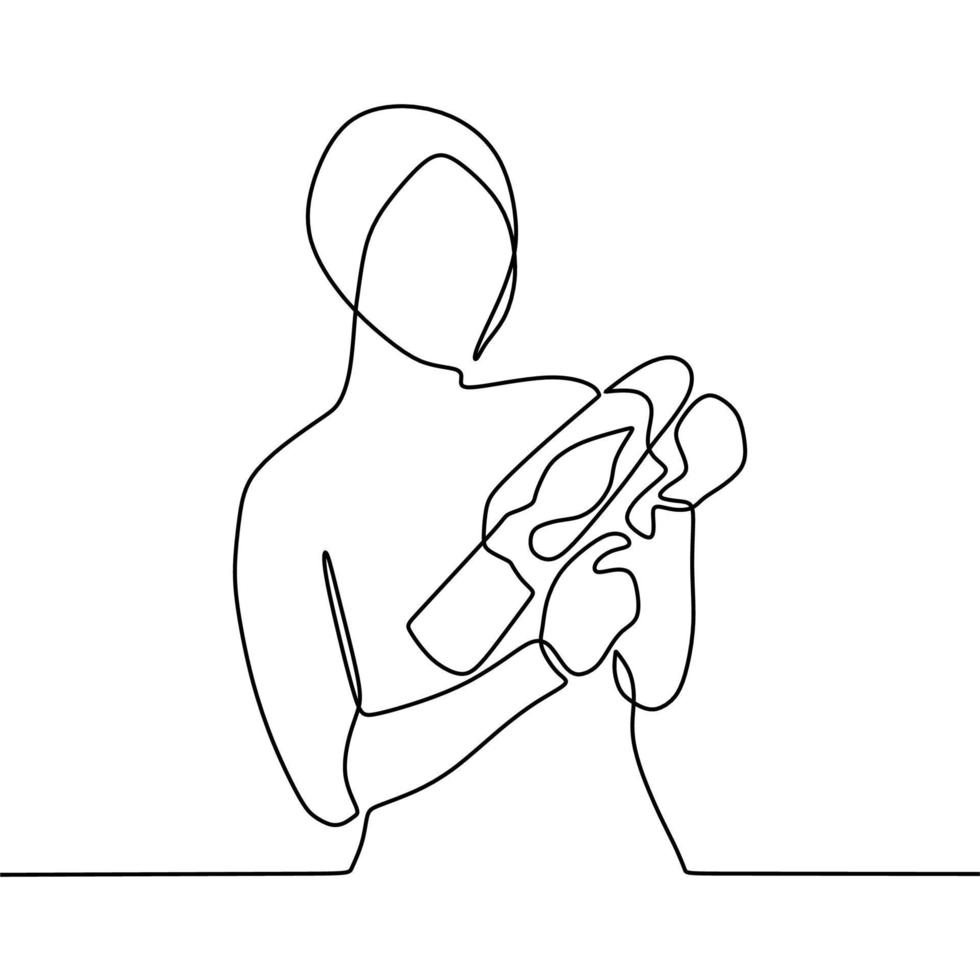 continuous line drawing on someone holding a gun vector