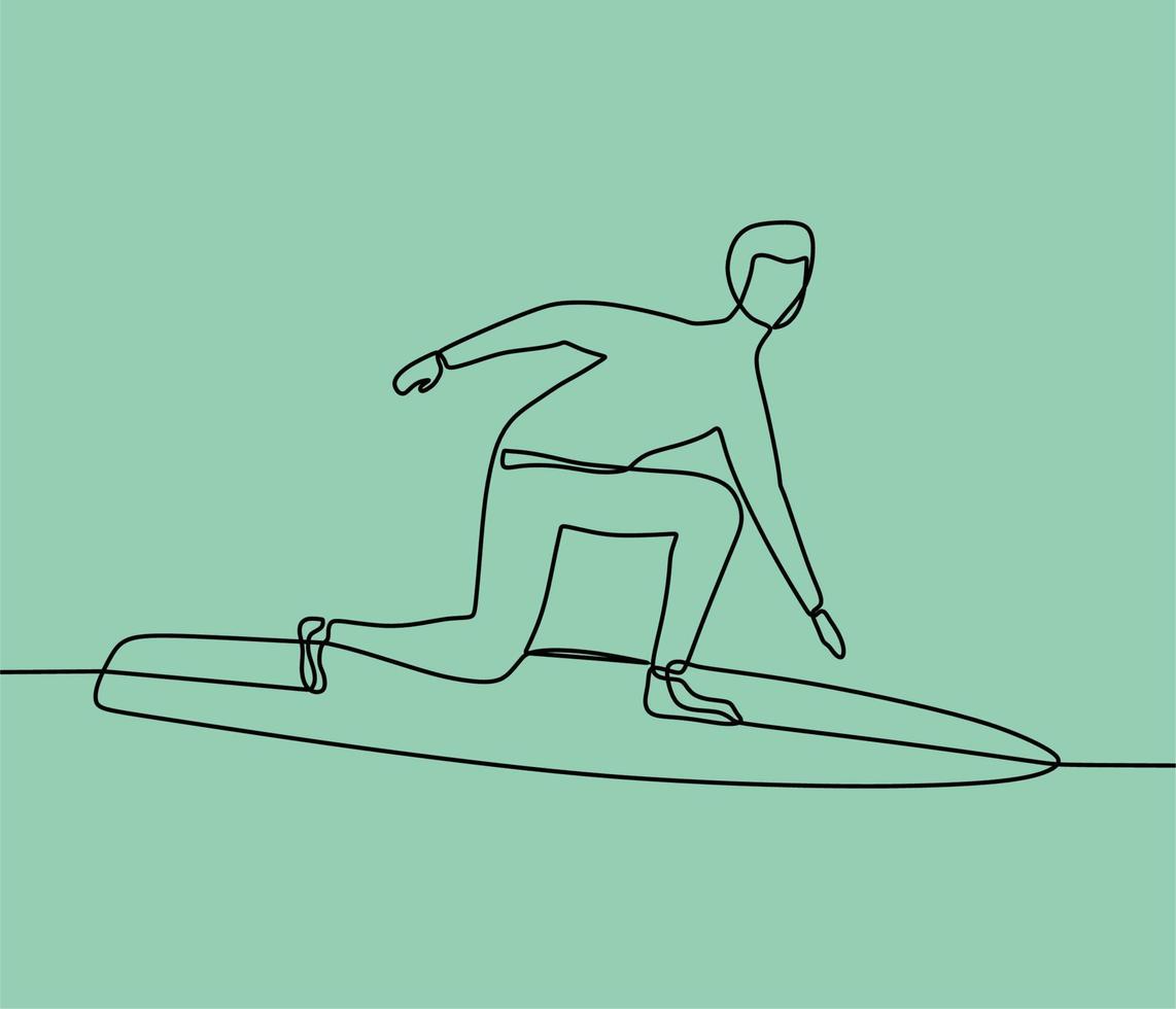 continuous line drawing on someone is surfing vector