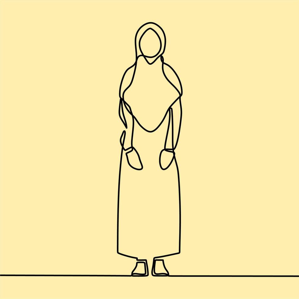 continuous line drawing on people with hijab vector