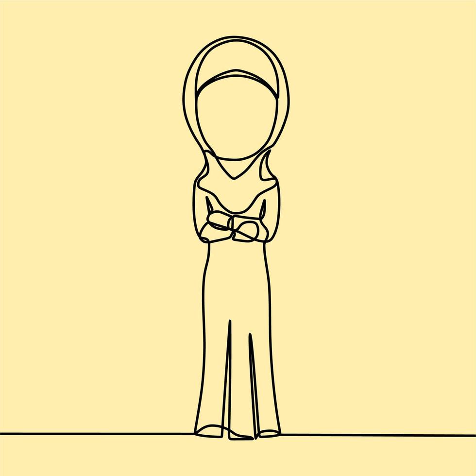 continuous line drawing on people with hijab vector
