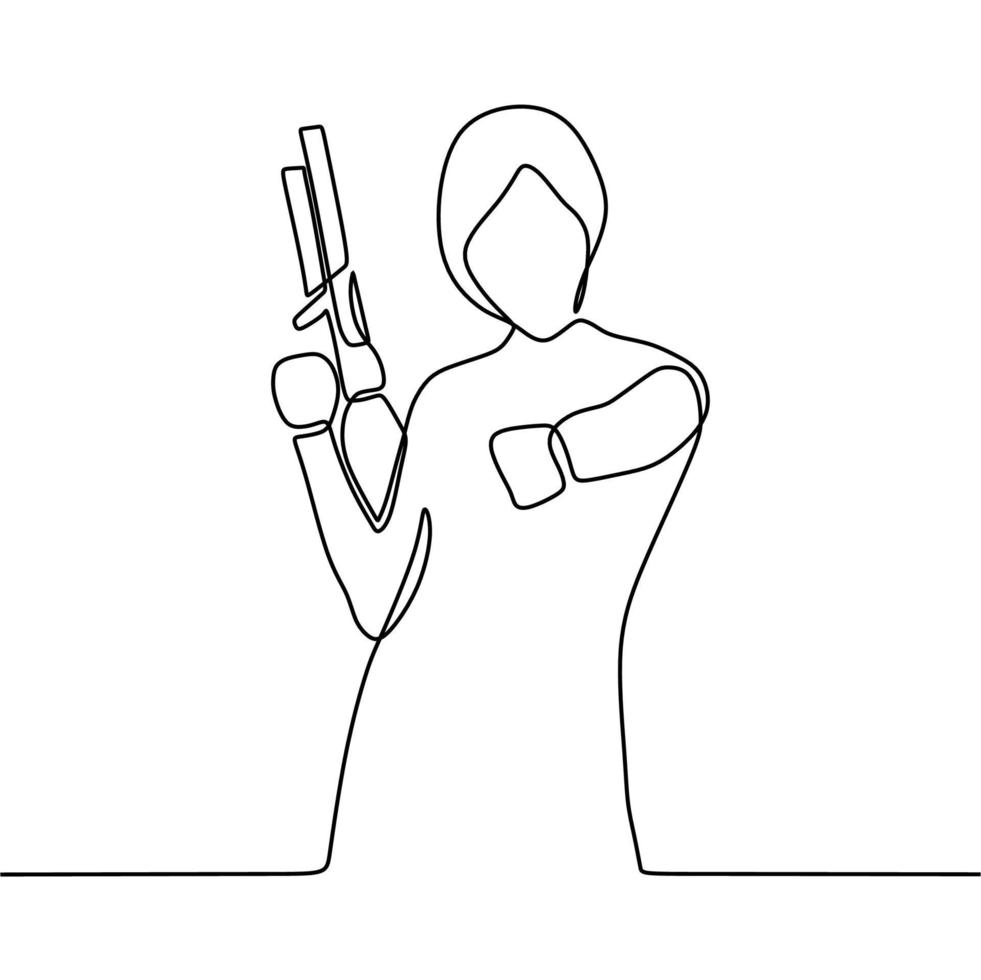 continuous line drawing on someone holding a gun vector