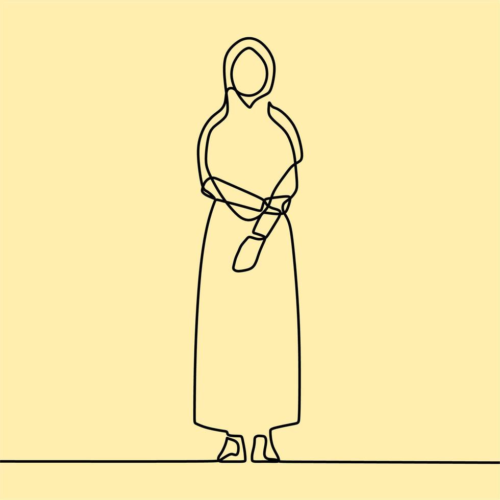 continuous line drawing on people with hijab vector