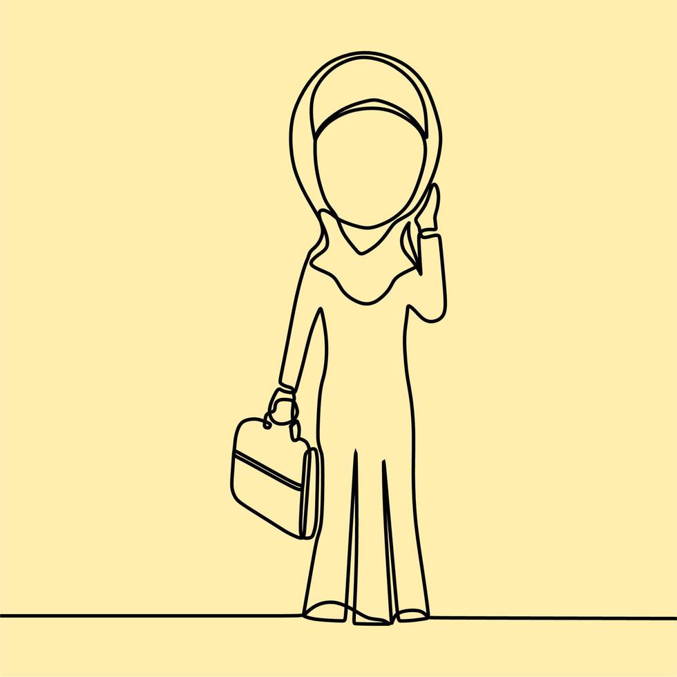 continuous line drawing on people with hijab vector