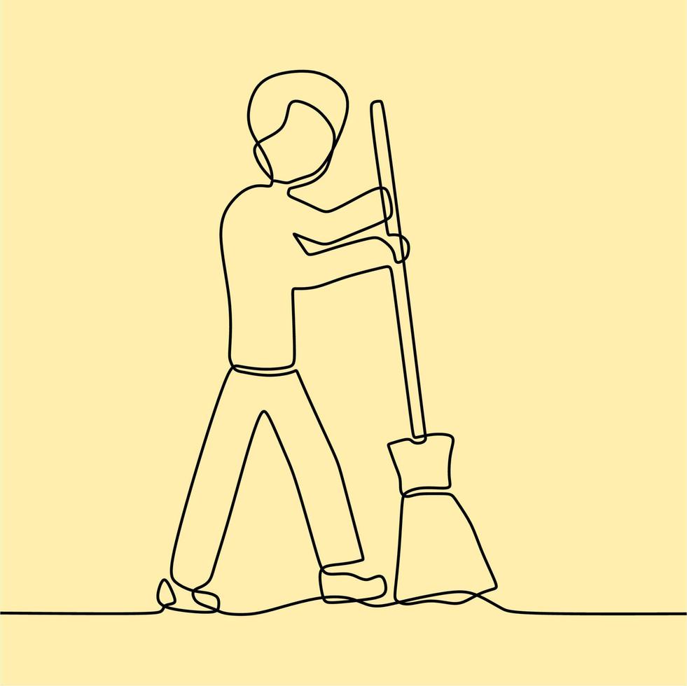 continuous line drawing on someone is sweeping vector
