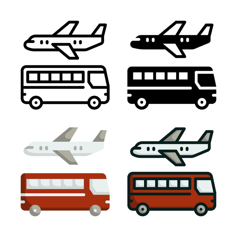 colección de estilo de conjunto de iconos de autobús lanzadera vector