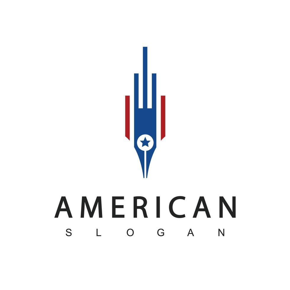 Pen Logo For Designer , Writer And Law Firm Company Symbol With American Flag Color vector