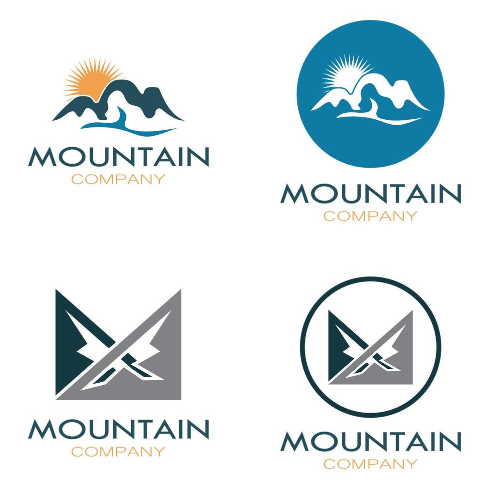 Minimalist mountain and sun logo design in flat colors packed with modern concepts vector illustration