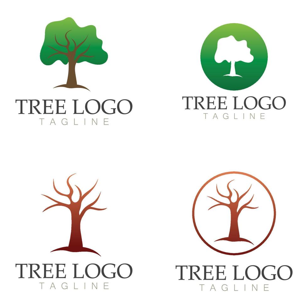 árbol logo icono vector ilustración design.vector silueta de un árbol plantillas de árbol logo y raíces árbol de la vida diseño ilustración