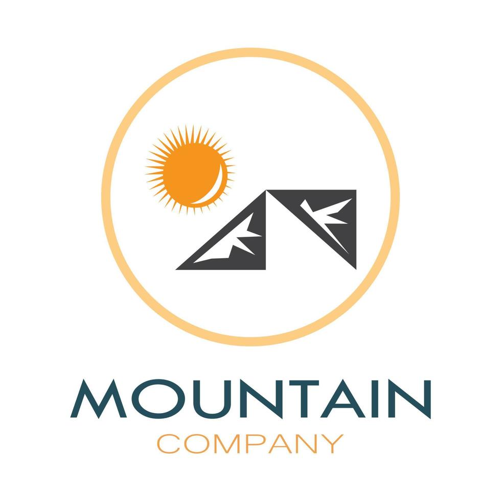 Minimalist mountain and sun logo design in flat colors packed with modern concepts vector illustration