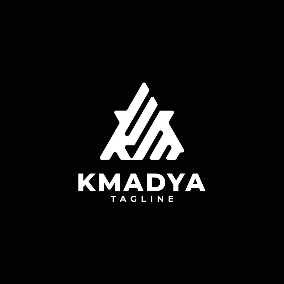 Triangle initials monogram logo with letter KM, K and M vector