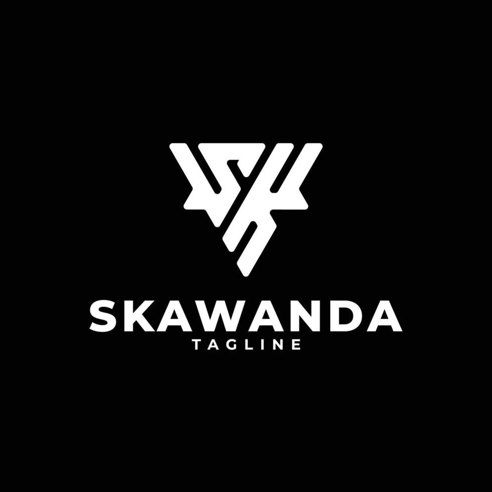 logotipo de monograma de iniciales triangulares con letras sk, s y k vector