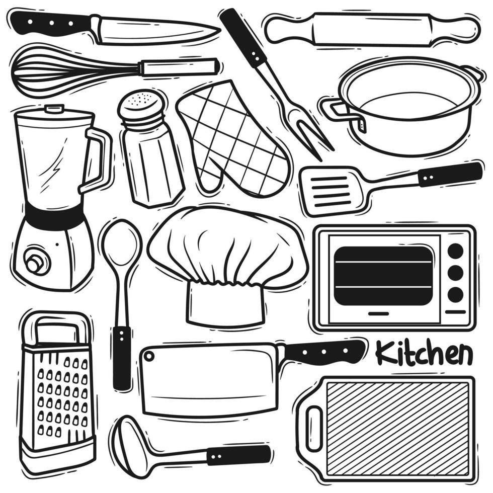 Set Kitchen Element Hand Drawn Doodle vector