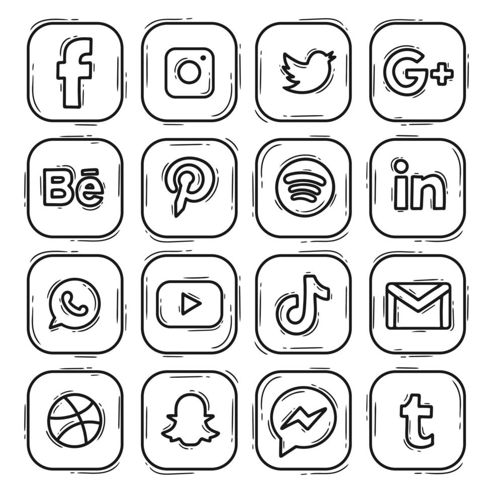 Set Logo Icon Social Media Hand Drawn Doodle vector