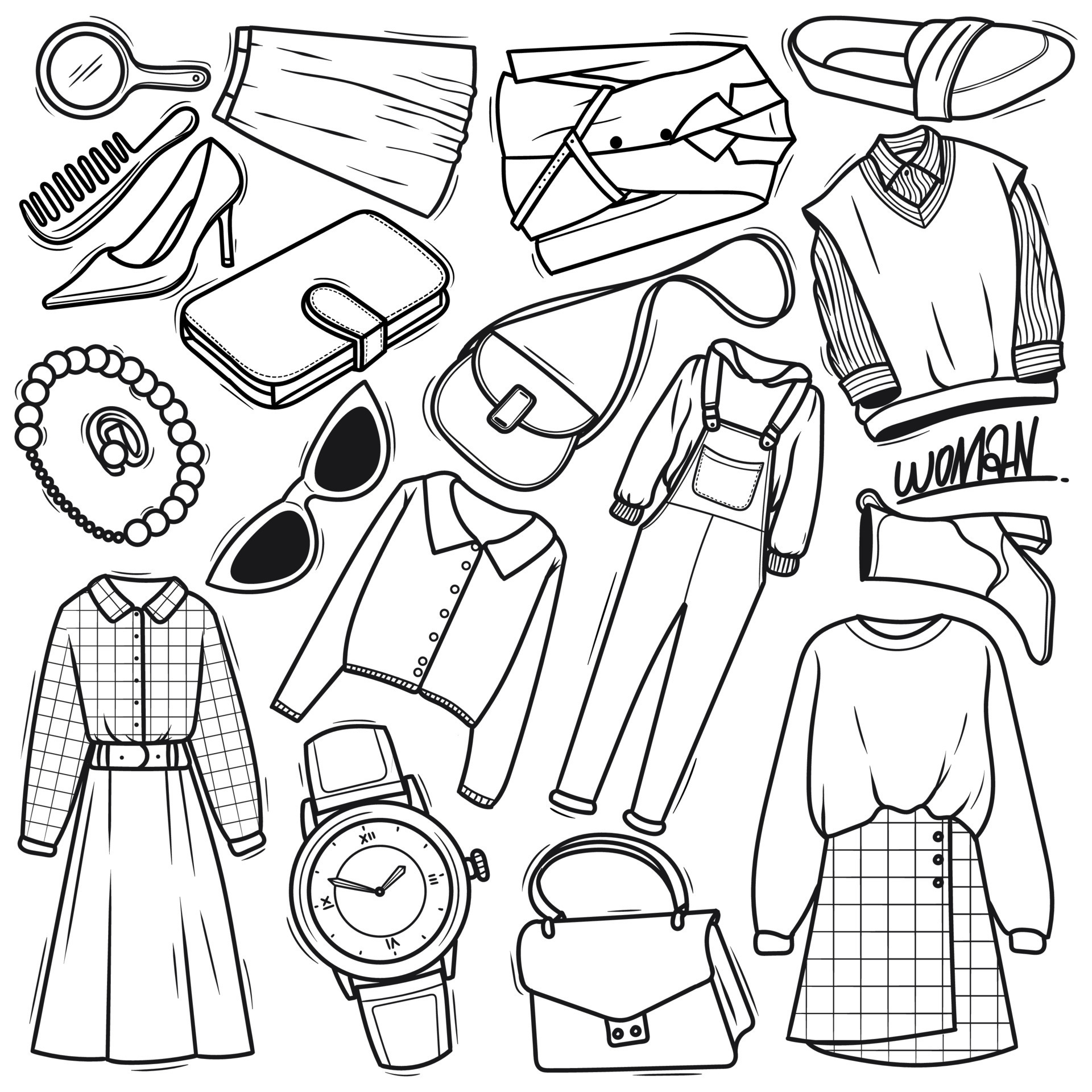 Hand drawn Woman clothing doodle vector set 8693147 Vector Art at Vecteezy