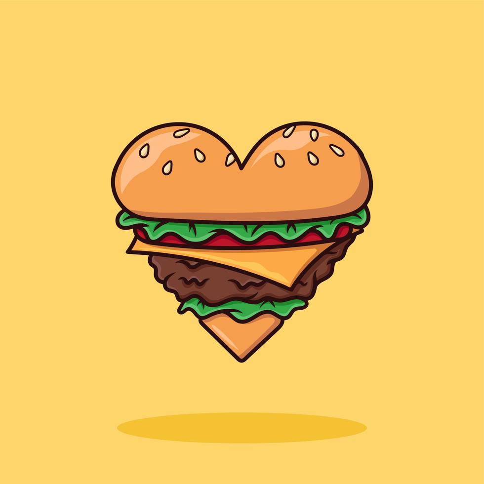 vector de dibujos animados de hamburguesa con queso de amor