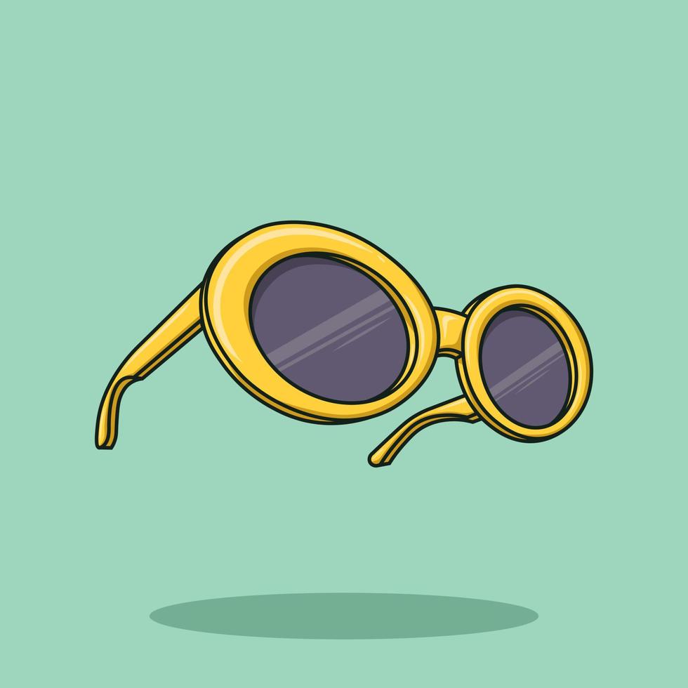 Yellow 70's Retro Sunglass Cartoon Vector Illustration