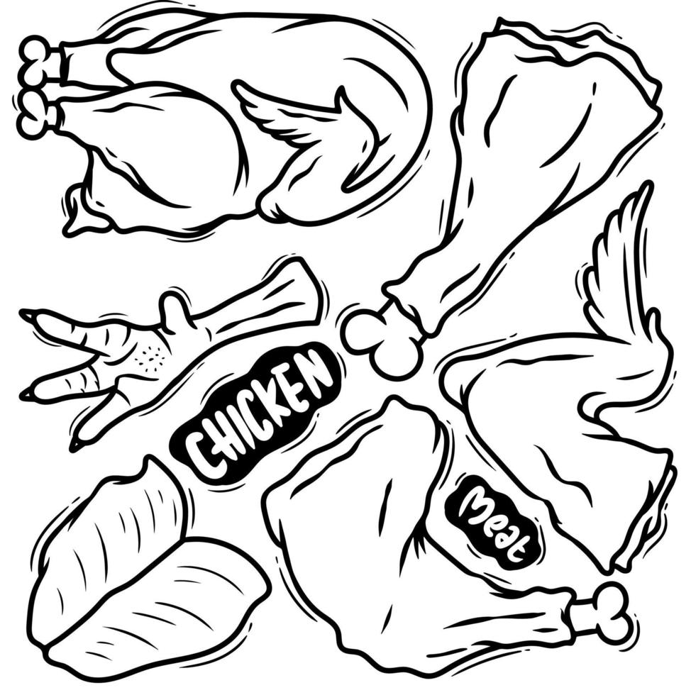 Set Chicken Meat Hand Drawn Doodle vector