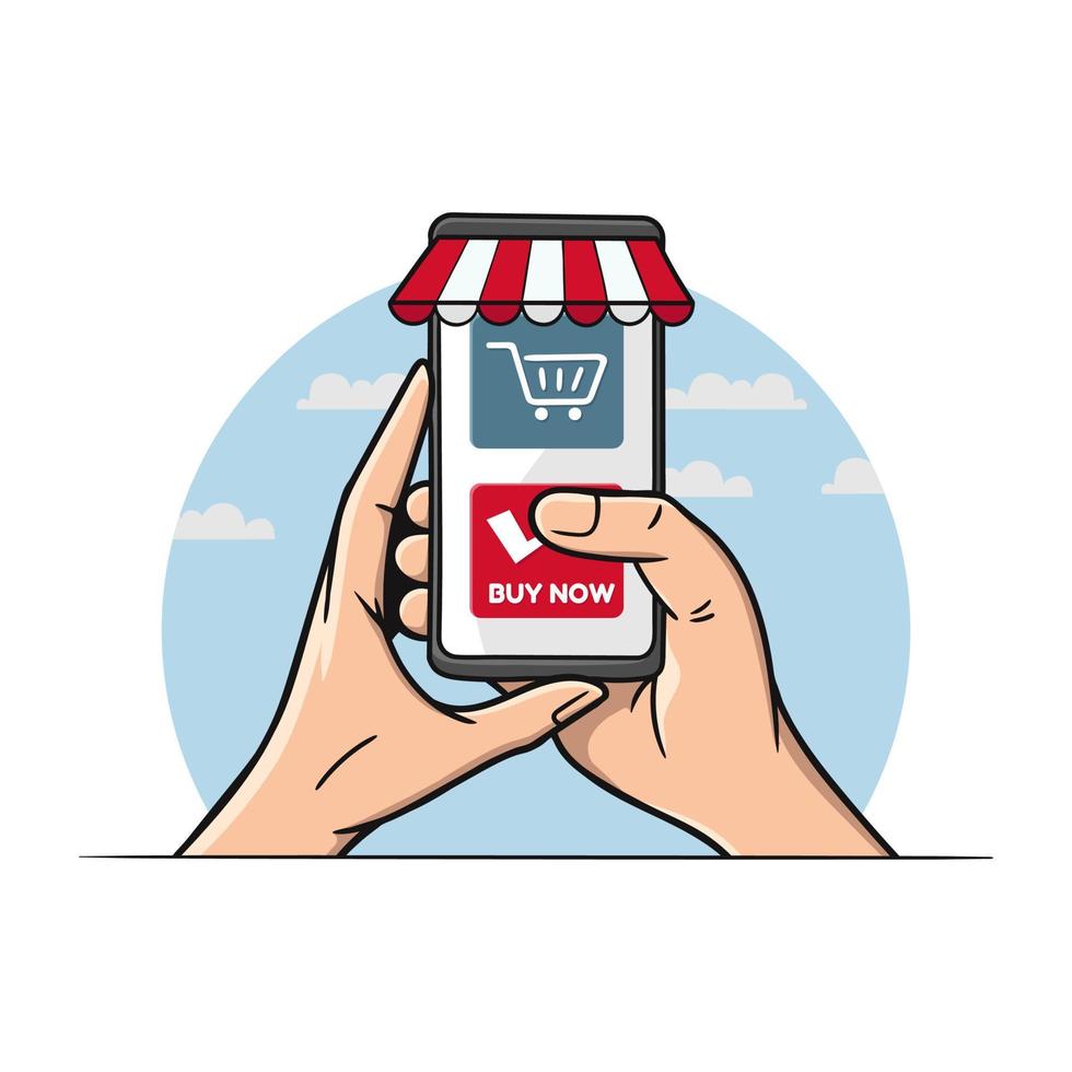 Hands Holding Smartphone Buying Online Store vector