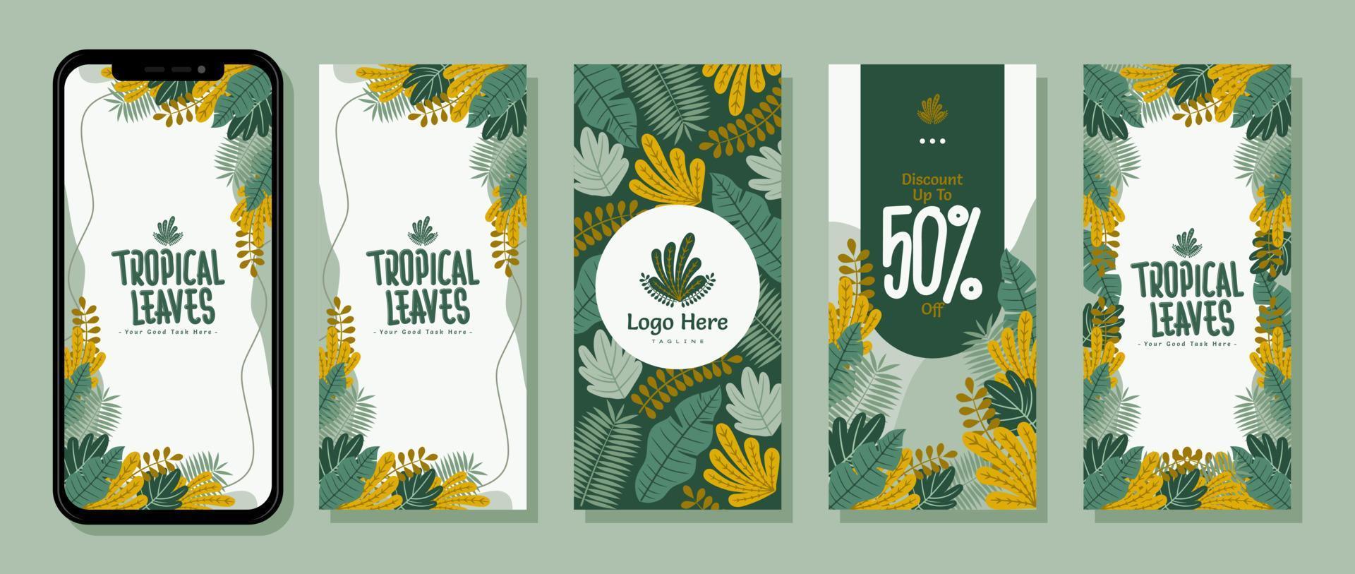 colección fondo instagram historias sosial media verano hoja tropical plano vector