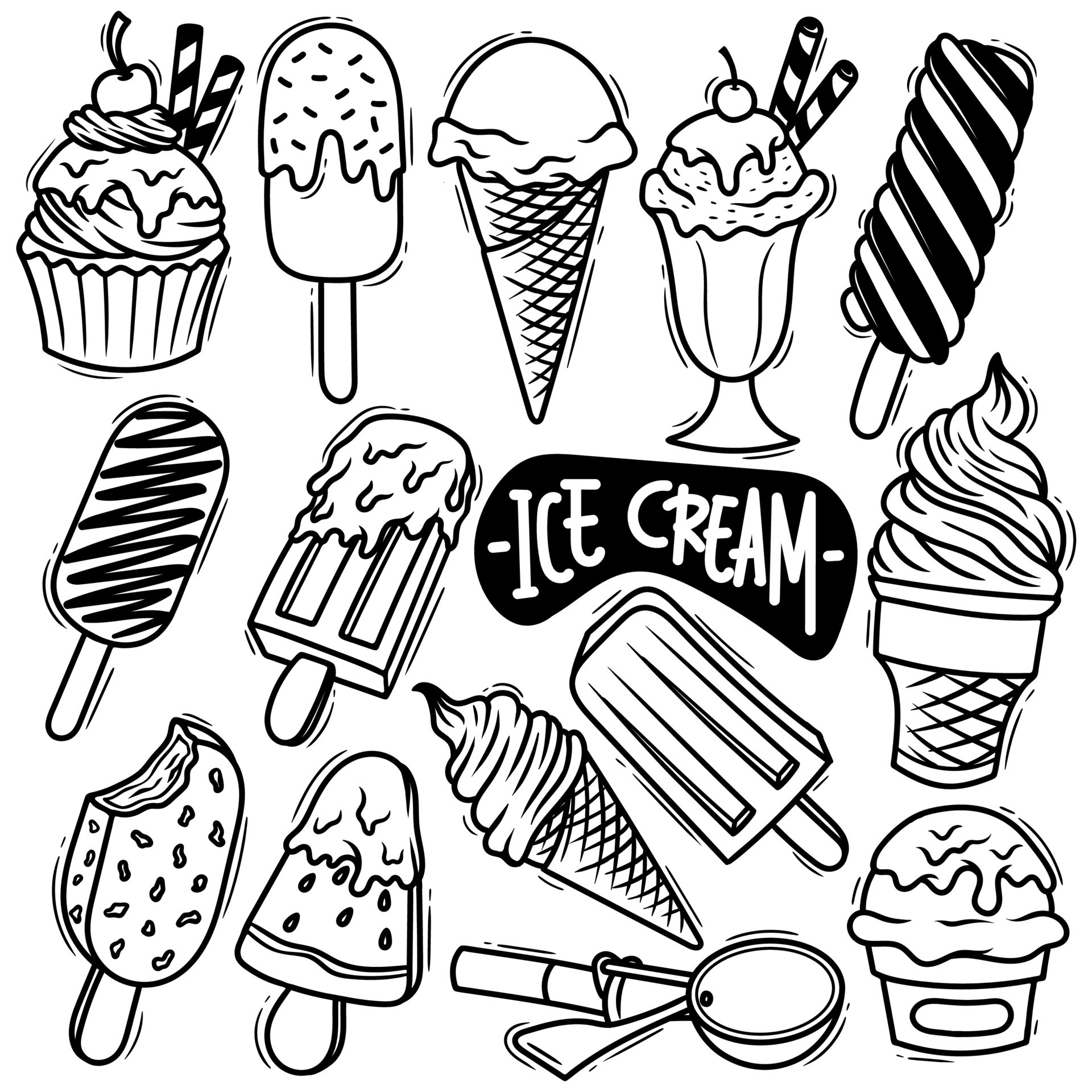 Set Ice Cream Hand Drawn Doodle 8693286 Vector Art at Vecteezy