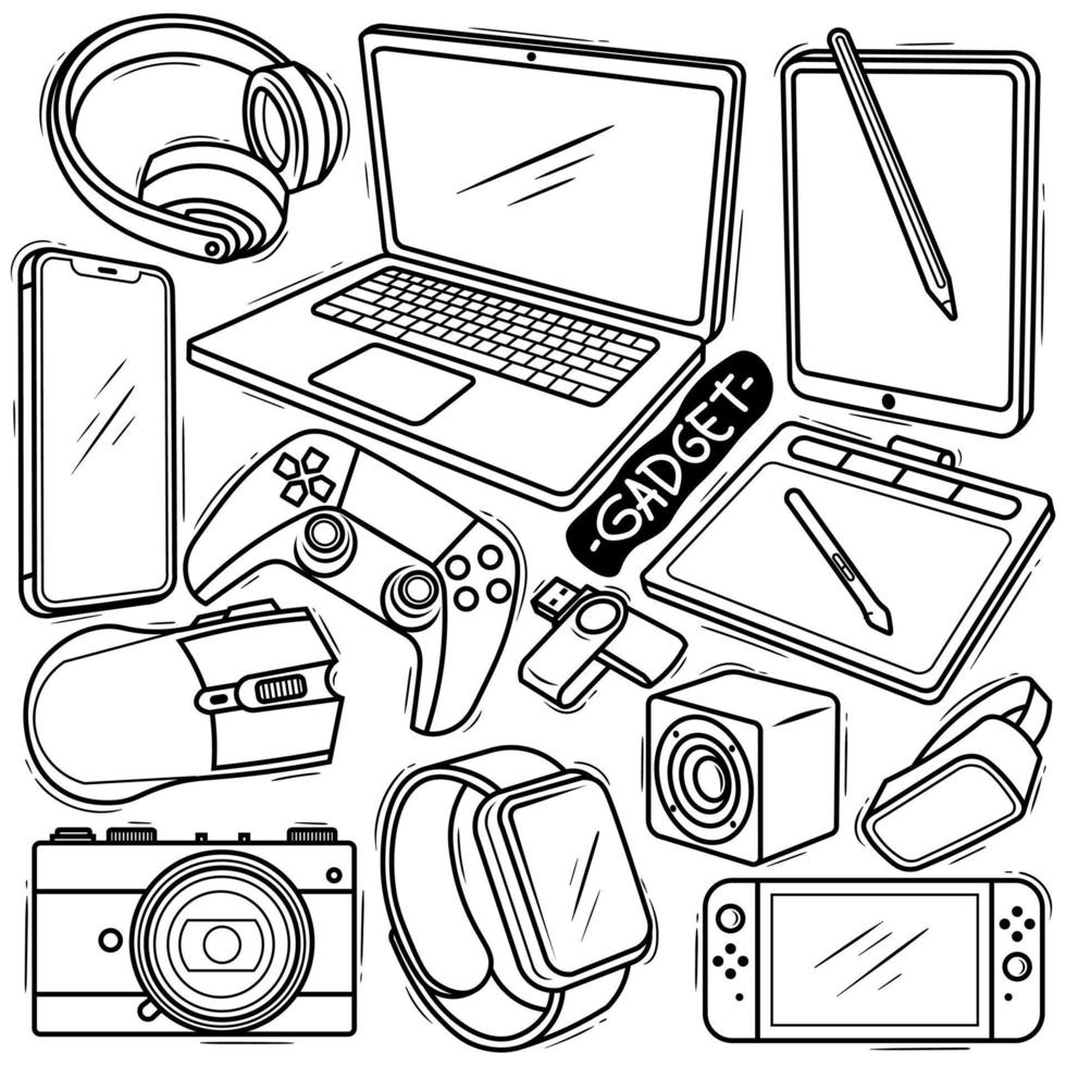 Set Gadget Hand Drawn Doodle vector