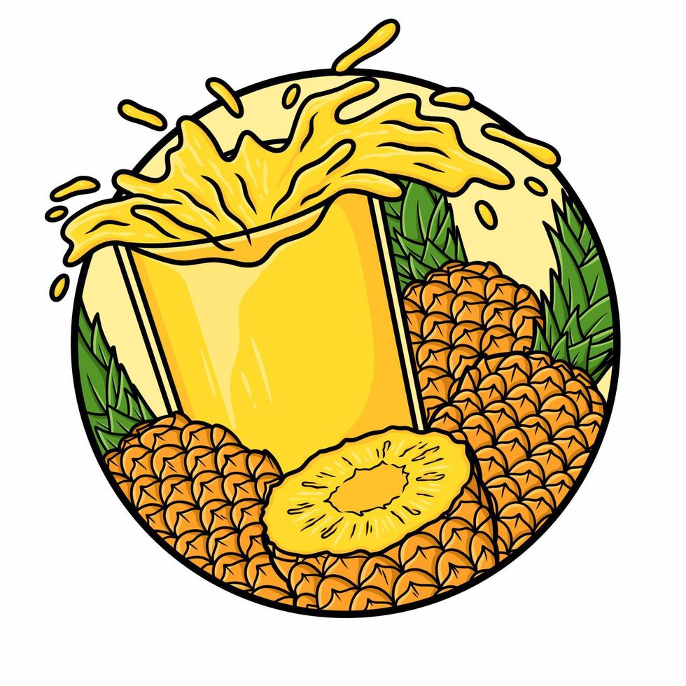 vector de jugo de piña de vidrio salpicado aislado