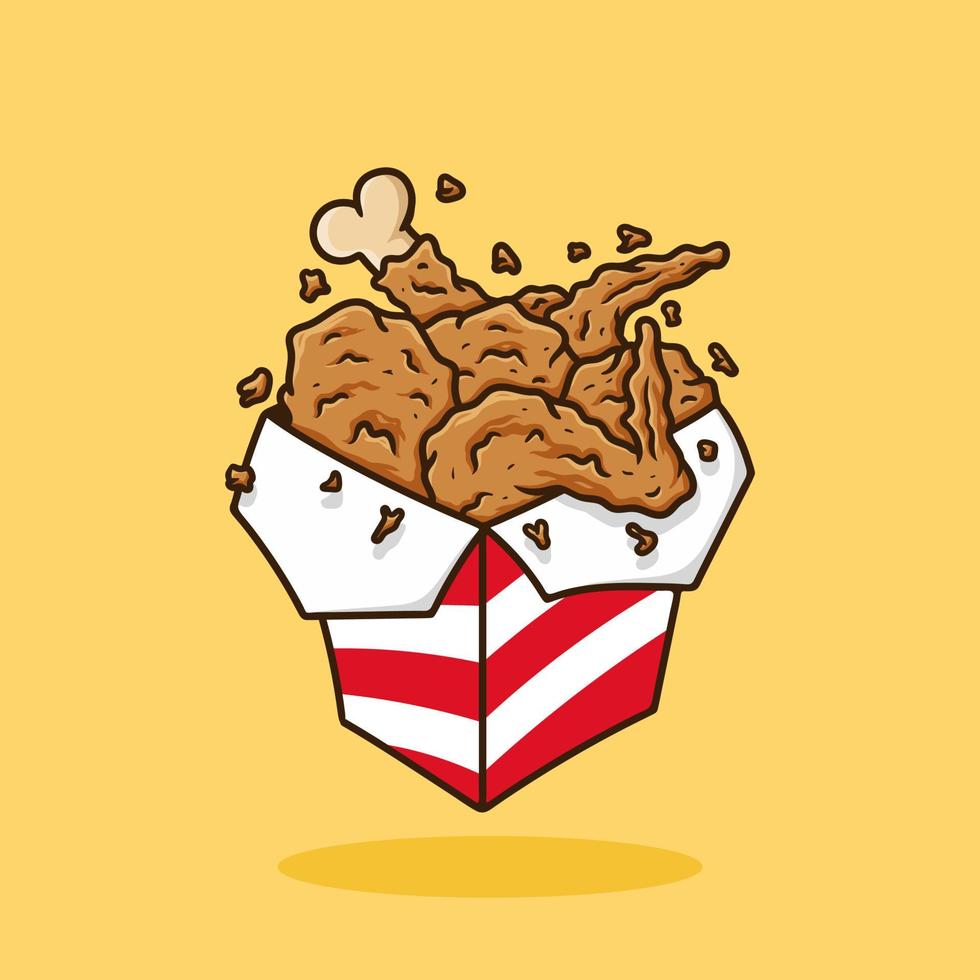 pollo frito en vector de dibujos animados de caja de wok
