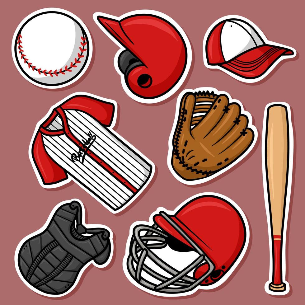 Sticker set Baseball Cartoon Vector