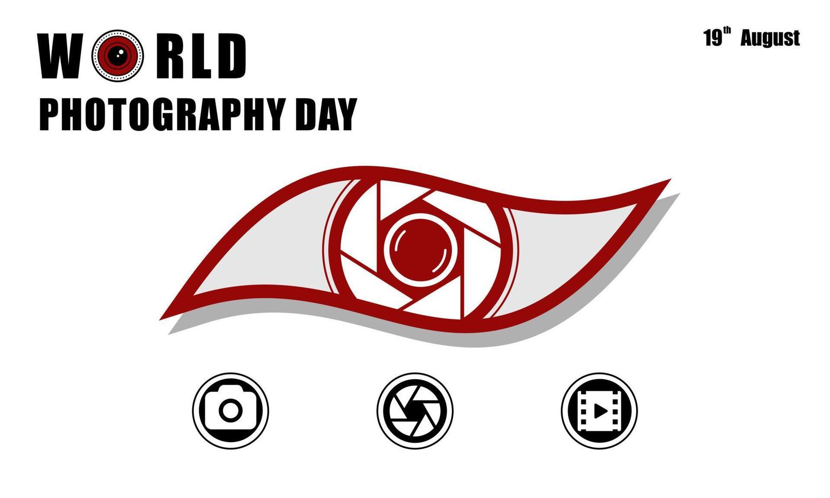 world photography day, perfect design with lens, vector illustration and text.