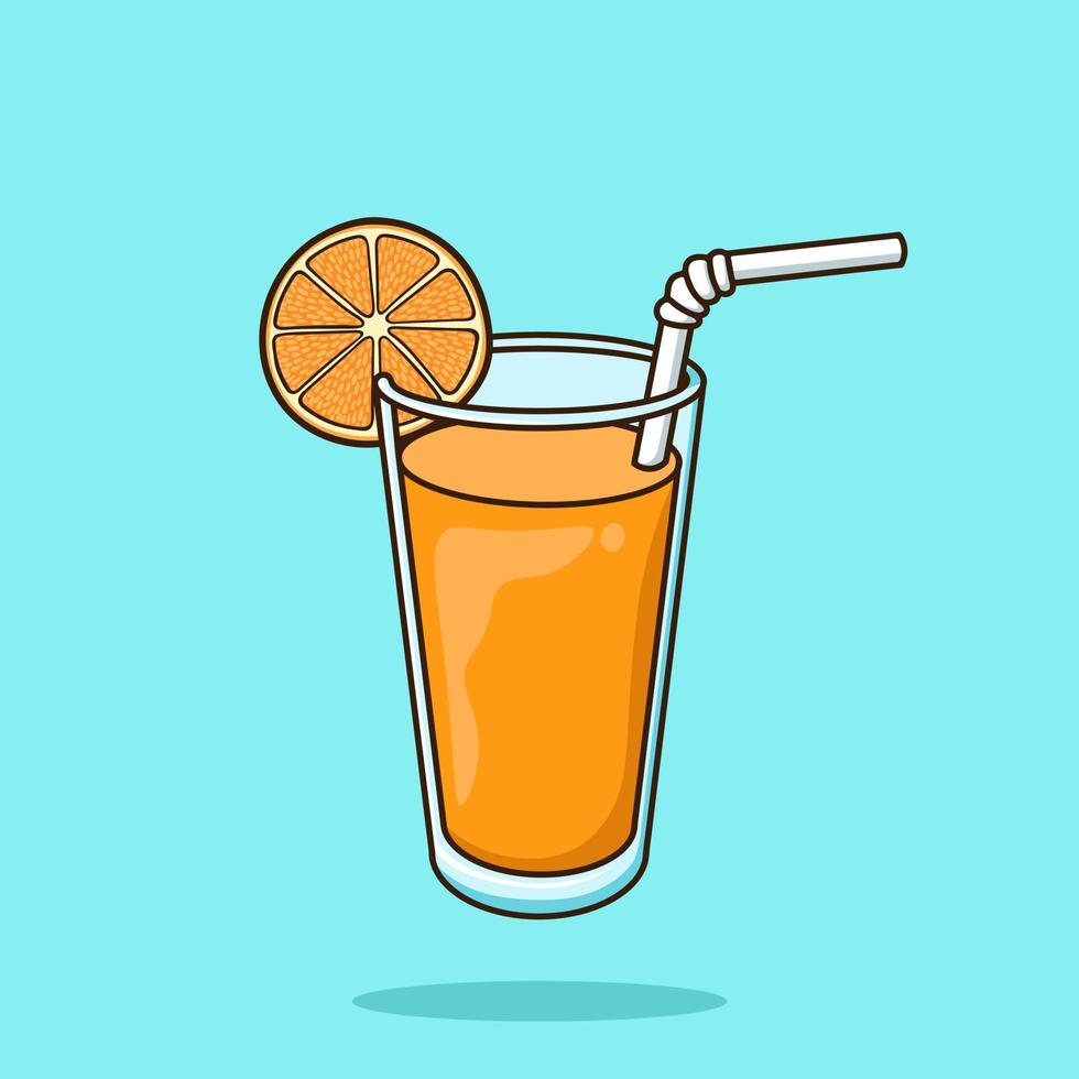 Orange juice drink in glass and citrus fruit Cartoon Vector Illustration