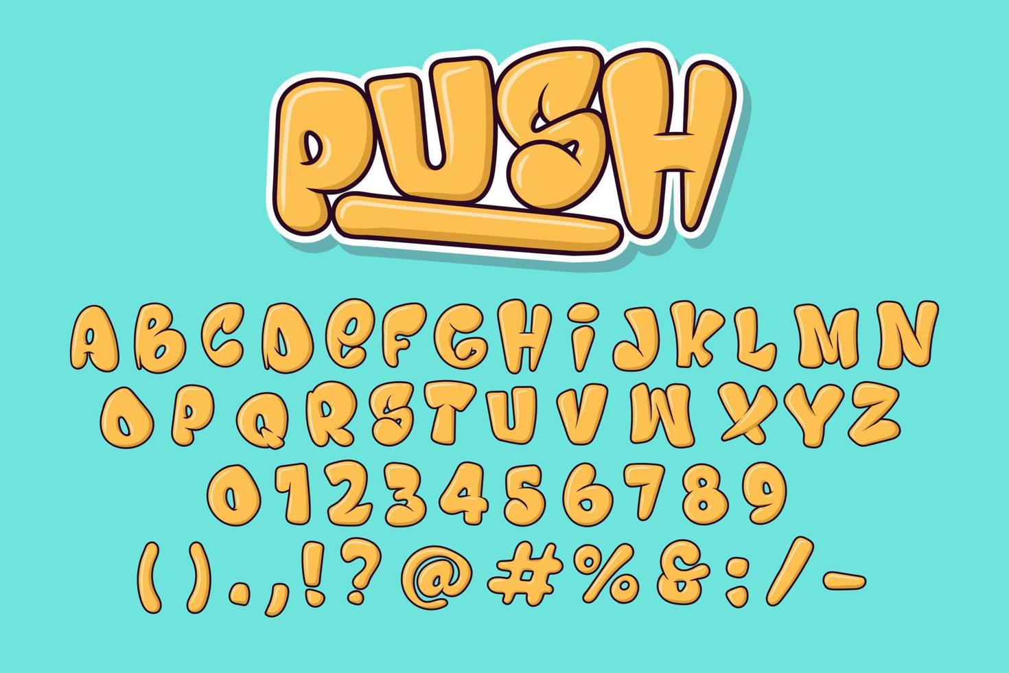 alfabeto graffity burbuja amarillo lindo tipografía conjunto concepto dibujos animados icono vector