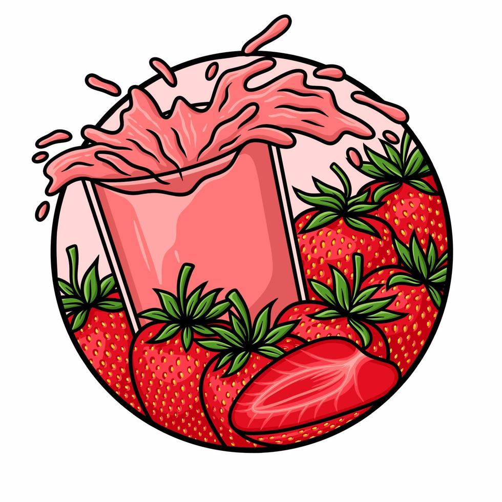 Splash Glass Strawberry Juice Vector Isolated
